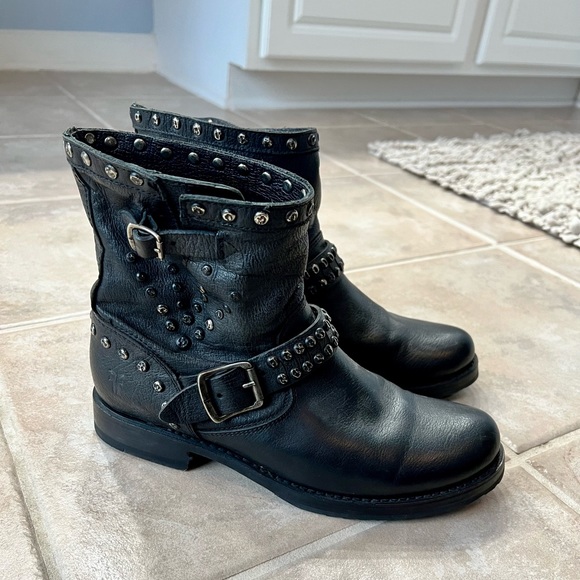 Frye Black Leather Studded Boots - Picture 2 of 9